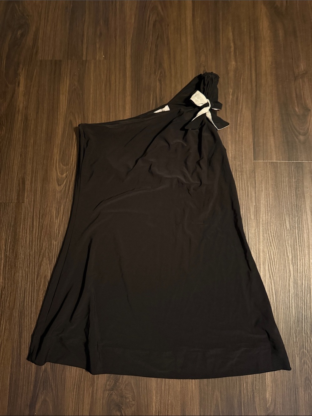 White House Black Market Black One-Shoulder Tunic with White Bow